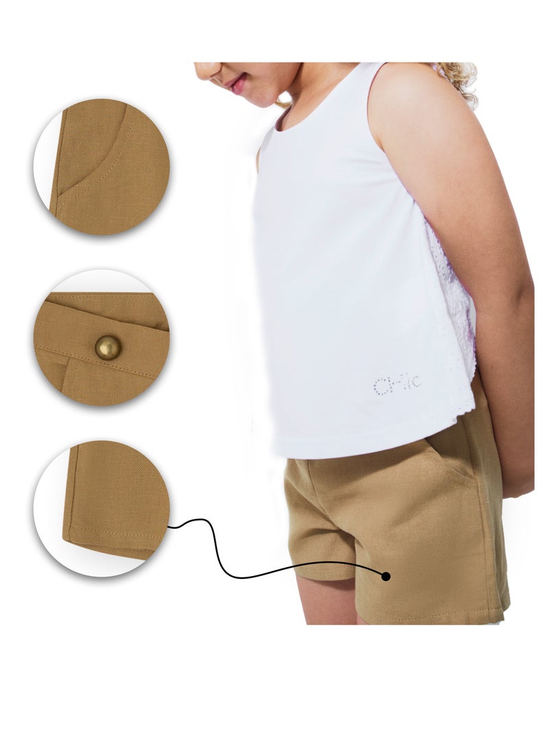 CANADA HOUSE Summer Comfort Brown Cotton Linen Shorts for Girls  - Image 5