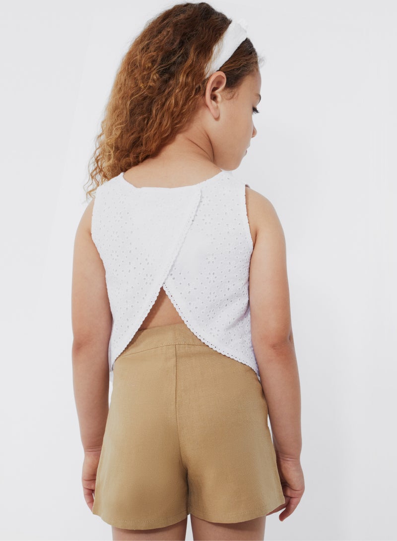 CANADA HOUSE Summer Comfort Brown Cotton Linen Shorts for Girls  - Image 3
