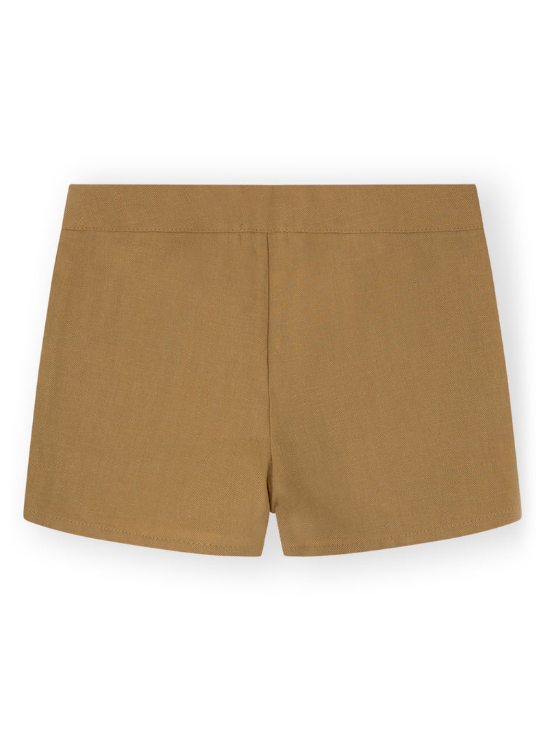 CANADA HOUSE Summer Comfort Brown Cotton Linen Shorts for Girls  - Image 2