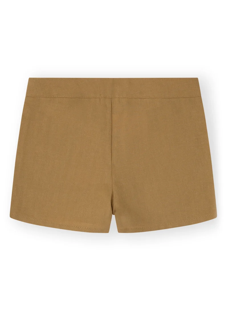 CANADA HOUSE Summer Comfort Brown Cotton Linen Shorts for Girls