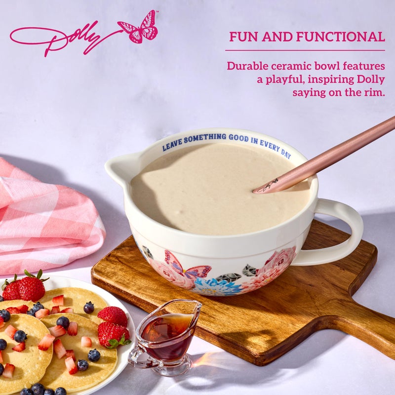 Dolly Parton Ceramic Batter Bowl, Mosaic Design with Inspirational Quote, Capacity, Spout and Handle, Dishwasher Safe, 2.5 Quart - Image 4
