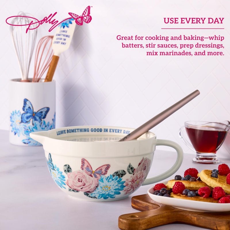 Dolly Parton Ceramic Batter Bowl, Mosaic Design with Inspirational Quote, Capacity, Spout and Handle, Dishwasher Safe, 2.5 Quart - Image 5