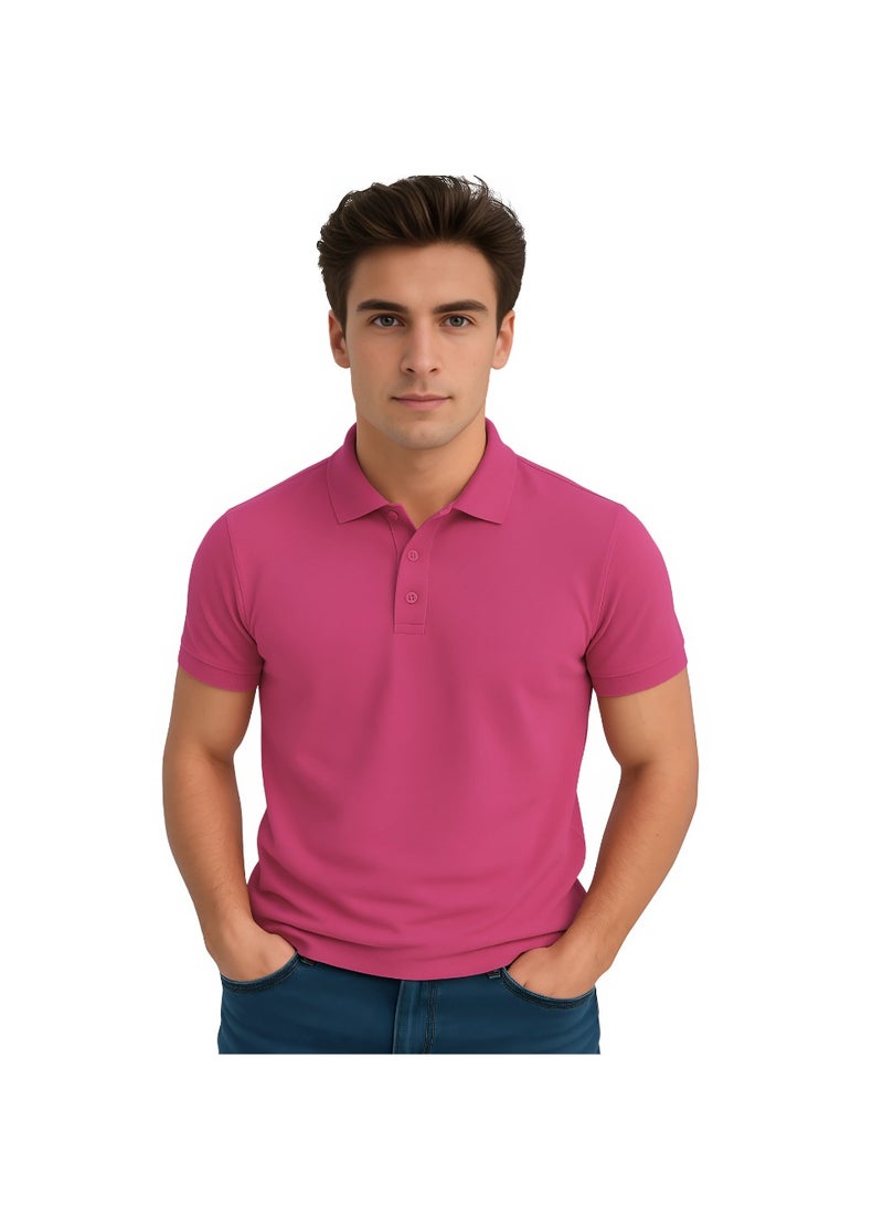 PRINTSHOP4ME Basic Adult Unisex Polo Short Sleeve Tshirt 220 Gsm Pink - Image 1