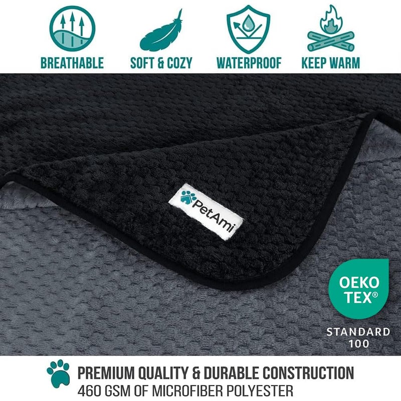 PetAmi Waterproof Dog Blanket, Leakproof XL Pet Blanket for Large Dogs, Furniture Sofa Couch Cover Protector, Fleece Cat Throw Bed Crate Kennel, Reversible Washable Soft Plush, Twin 60x80 Black Gray - Image 3