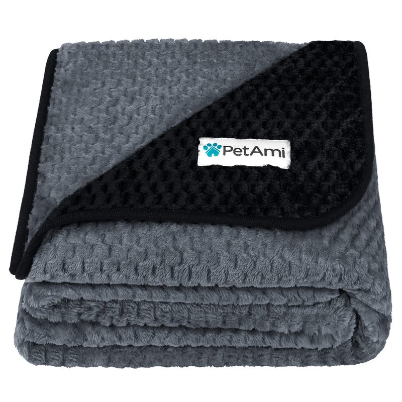 PetAmi Waterproof Dog Blanket, Leakproof XL Pet Blanket for Large Dogs, Furniture Sofa Couch Cover Protector, Fleece Cat Throw Bed Crate Kennel, Reversible Washable Soft Plush, Twin 60x80 Black Gray - Image 1