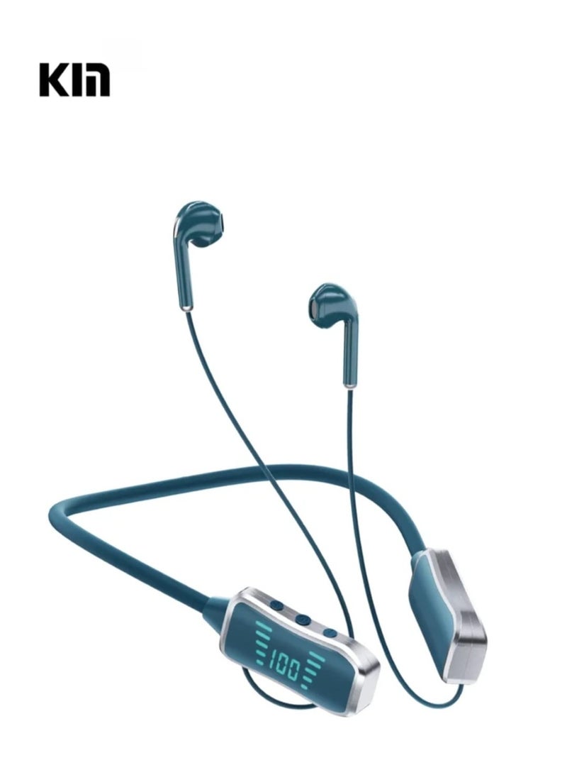 KIN KL50 Bluetooth Neckband Earphones – 48 Hours Playtime with LED Display, TF Card Slot, and Multi-Functional Button Control – Wireless Neckband Headphones with Deep Bass, Clear Sound, and Comfortable Fit – Green - Image 2