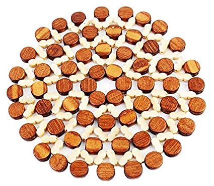 RIGJAK Flower Design Wooden Coaster Place Mat Round Shape Hot Pot Holder Bamboo Heat Insulation Pad for Kitchen Countertop Dinning Table Accessories Serveware Rest Office Home Pack of 4 - Image 1