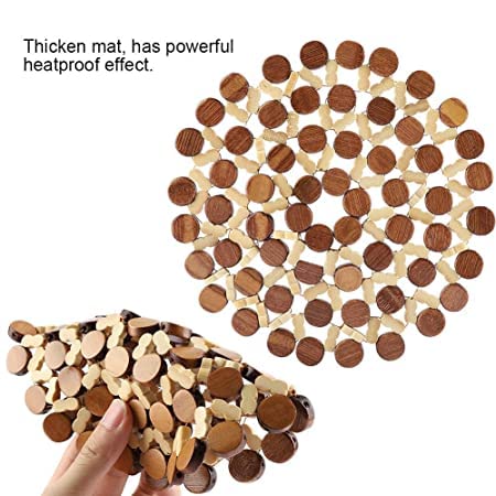 RIGJAK Flower Design Wooden Coaster Place Mat Round Shape Hot Pot Holder Bamboo Heat Insulation Pad for Kitchen Countertop Dinning Table Accessories Serveware Rest Office Home Pack of 4 - Image 5