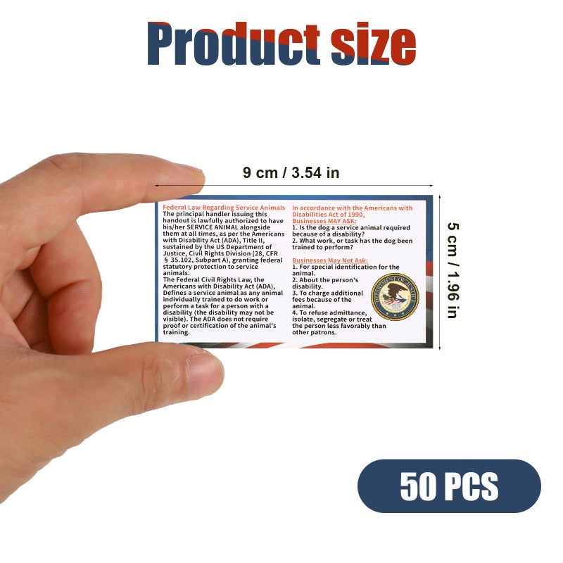 PEUTIER 50pcs Service Dog Law Cards, ADA Service Animal Id Badge Gear Stuff Information Cards Tag Registration Certificate Print on Both Sides States Handler's Legal Rights to Uninformed Business Personnel - Image 2
