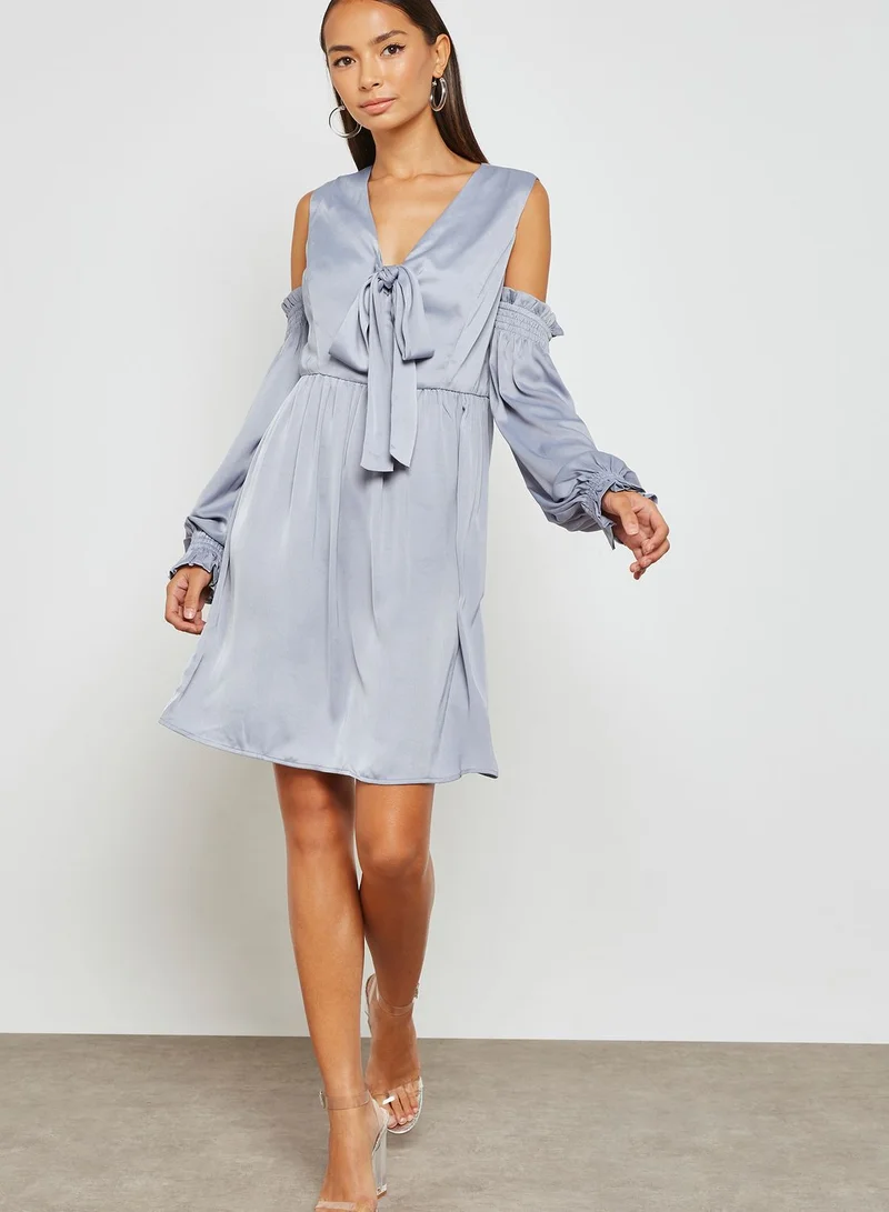 LOST INK Tie-Front Cold-Shoulder Dress