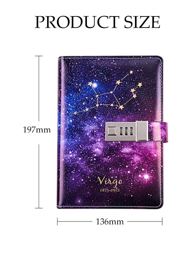 DUNISO Diary With Lock,Constellation Journal Notebook Record Diary with lock,Taurus Starry Sky Refillable Password Noteook with Dip pen set,Constellation Writing Notebook A5 Notebook for Girls Ladies Children constellation Gifts - Image 2