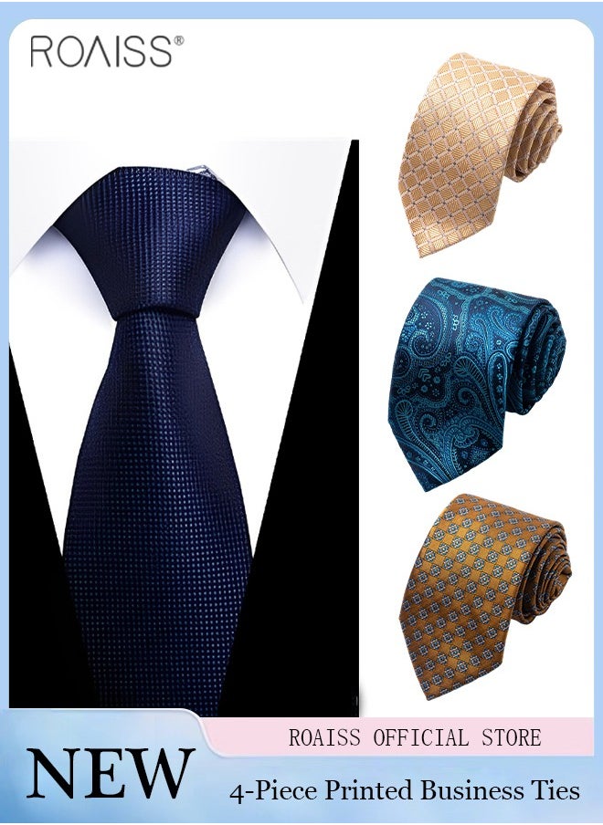 roaiss 4-Piece Men's Business Suit Tie Set Polyester Material Printing Design Exquisite Craftsmanship Banquet Wedding Groom's Tie Suit Fashion Daily Tie  - Image 1