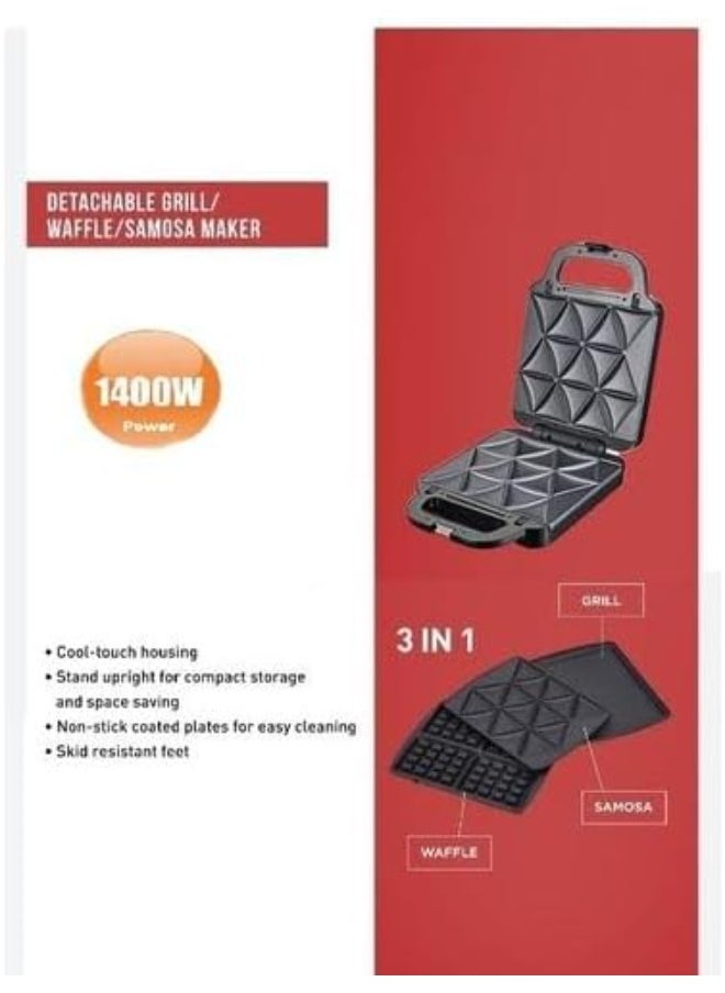 Sokany 3-in-1 Multi-Functional Sandwich Maker, Large Size, 1400 Watt, Black - SK-08064