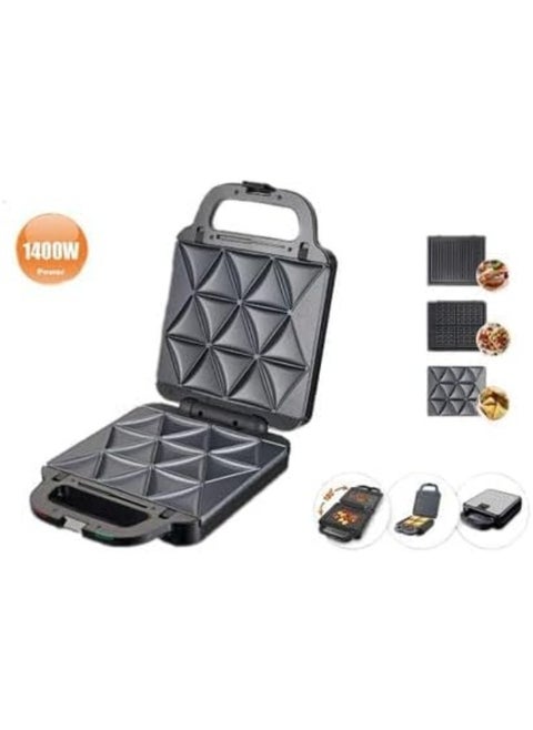 Sokany 3-in-1 Multi-Functional Sandwich Maker, Large Size, 1400 Watt, Black - SK-08064