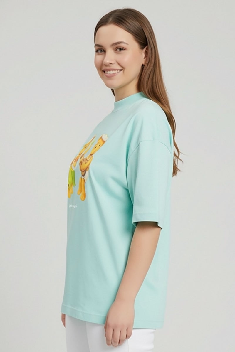 Palm Angels Women Oversized Round Neck Short Sleeve Graphic Print T-Shirt, Turquoise - Image 5