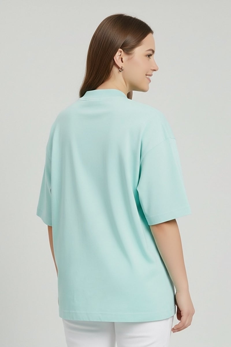 Palm Angels Women Oversized Round Neck Short Sleeve Graphic Print T-Shirt, Turquoise - Image 4