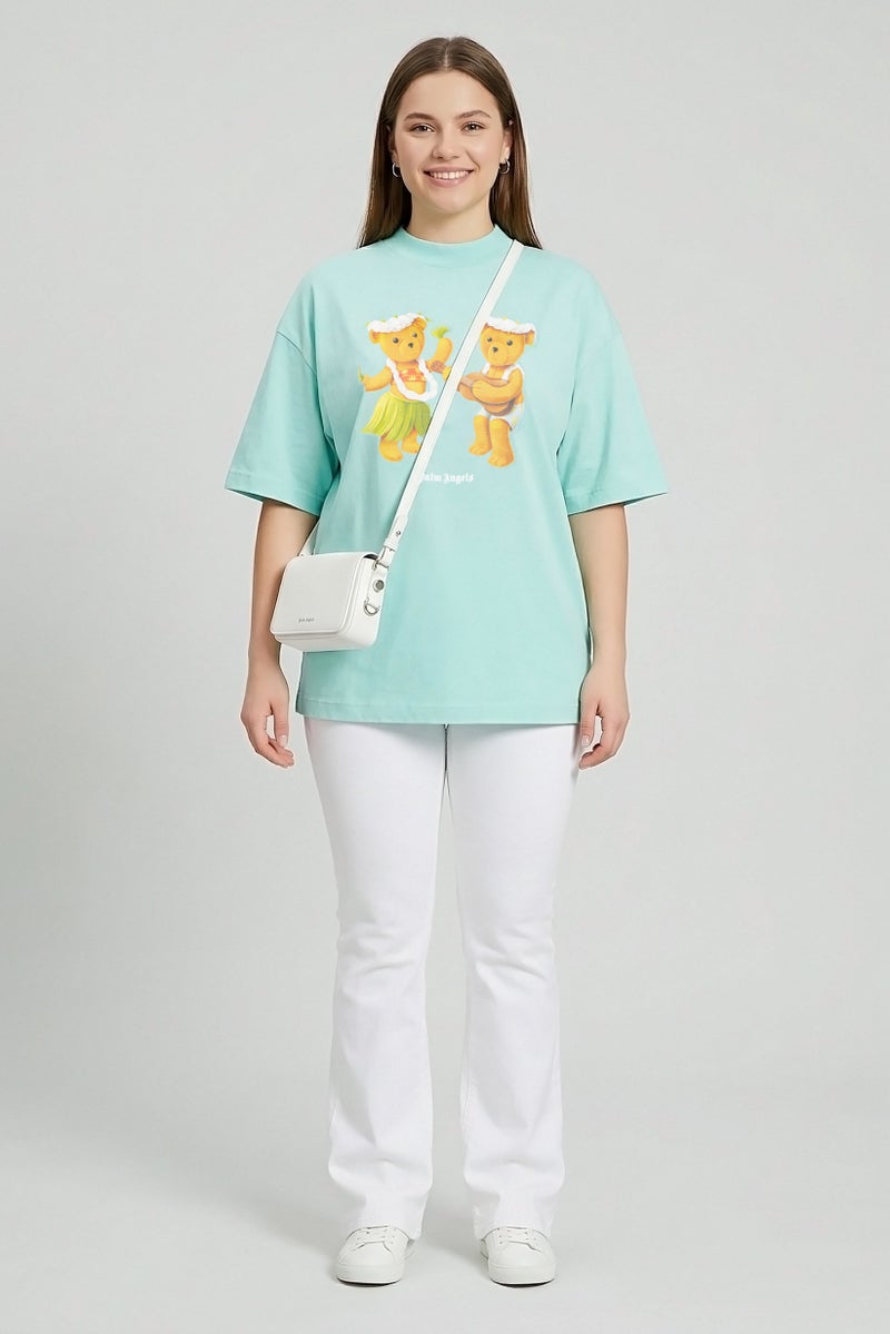 Palm Angels Women Oversized Round Neck Short Sleeve Graphic Print T-Shirt, Turquoise - Image 2
