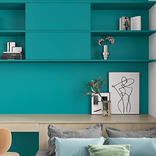 CHIHUT Turquoise Blue Contact Paper Peel and Stick Wallpaper 17.7"x100" Solid Blue Wallpaper Self Adhesive Vinyl Roll Thick Removable Wall Paper for Renters Walls Cabinets Drawers Countertops - Image 4