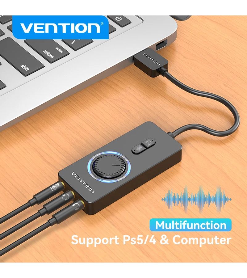 واجهة صوت خارجية USB مع كابل بطول 5.9 بوصة لسماعات الرأس والميكروفونات متوافقة مع أجهزة الكمبيوتر وأجهزة الكمبيوتر المحمولة وPS4 - Image 1