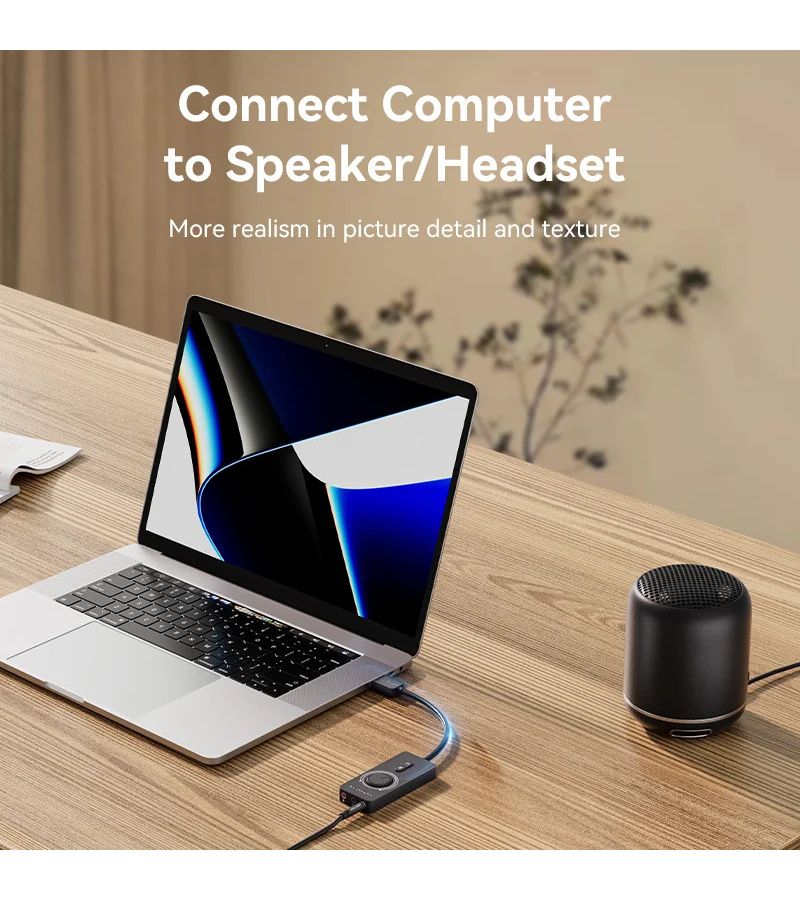 واجهة صوت خارجية USB مع كابل بطول 5.9 بوصة لسماعات الرأس والميكروفونات متوافقة مع أجهزة الكمبيوتر وأجهزة الكمبيوتر المحمولة وPS4 - Image 3