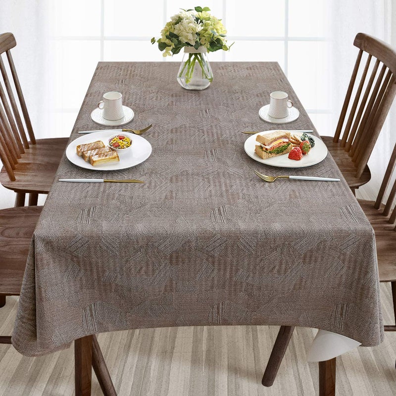 AIRCOWRIE AIRCOWRIE Waterproof Vinyl Tablecloths Heavy Duty Oil Proof Spill Proof Plastic Table Cloth Wipe Clean PVC Table Cover for Spring Indoor and Outdoor Use Brown 54108 Rectangle