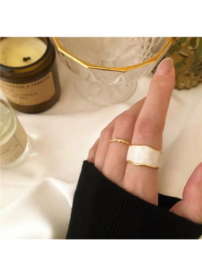 The Black Pearl Accessories Free Size Stainless Steel Golden Ring With White Enamel  - Image 4