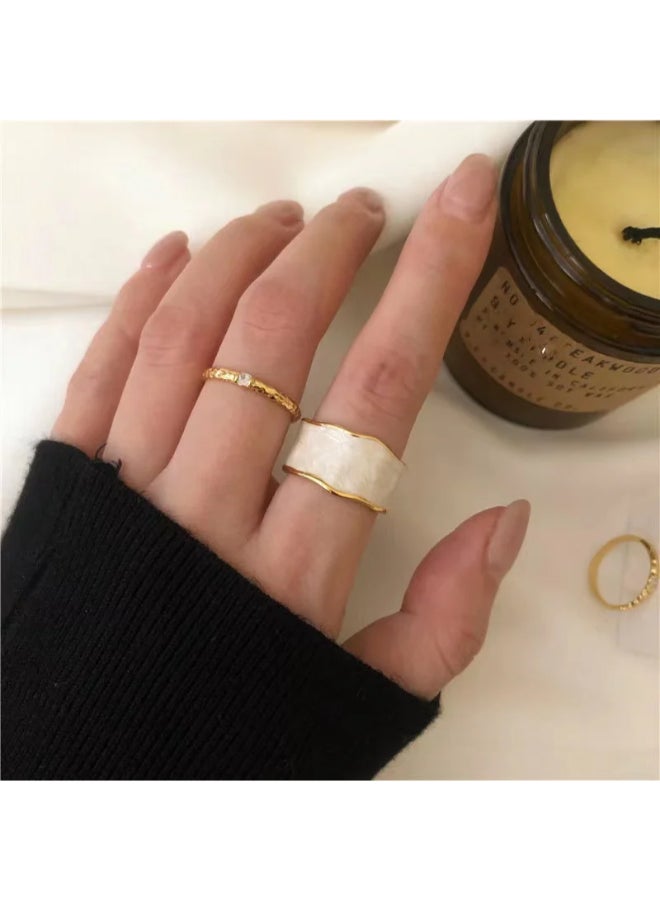 The Black Pearl Accessories Free Size Stainless Steel Golden Ring With White Enamel  - Image 2