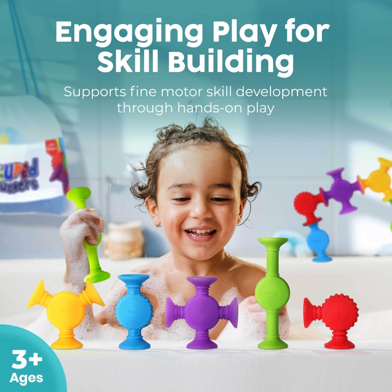 BUNMO Stocking Stuffers for Kids - Toddler Suction Bath Toys - Connect, Build, Create - Toddler Stocking Stuffers - Fine Motor Skills - Stimulating Sensory Fun - Textured 10 Pack - Image 3