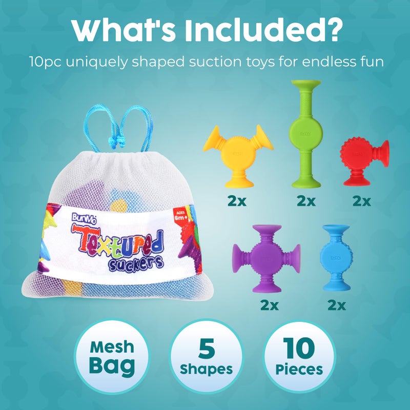 BUNMO Stocking Stuffers for Kids - Toddler Suction Bath Toys - Connect, Build, Create - Toddler Stocking Stuffers - Fine Motor Skills - Stimulating Sensory Fun - Textured 10 Pack - Image 5
