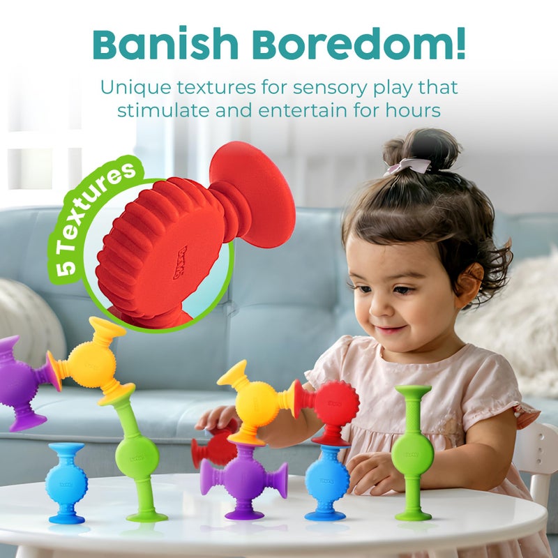 BUNMO Stocking Stuffers for Kids - Toddler Suction Bath Toys - Connect, Build, Create - Toddler Stocking Stuffers - Fine Motor Skills - Stimulating Sensory Fun - Textured 10 Pack - Image 4