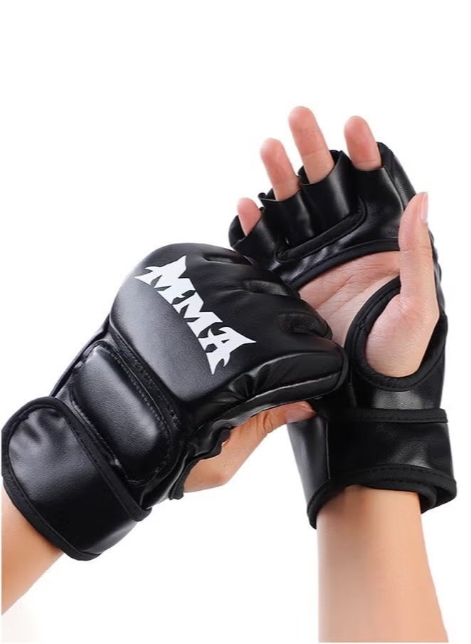 MMA Half-Finger Boxing Gloves Black - Image 1