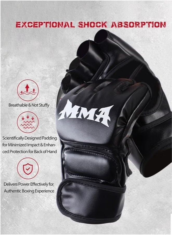 MMA Half-Finger Boxing Gloves Black - Image 2