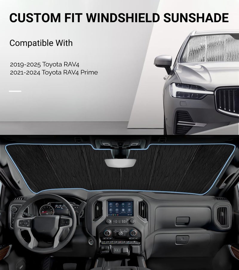 Pigenius Windshield Sunshade for Toyota RAV4 2019-2025, RAV4 Prime 2021-2024 Front Window Shade - AstraGuard - Image 2