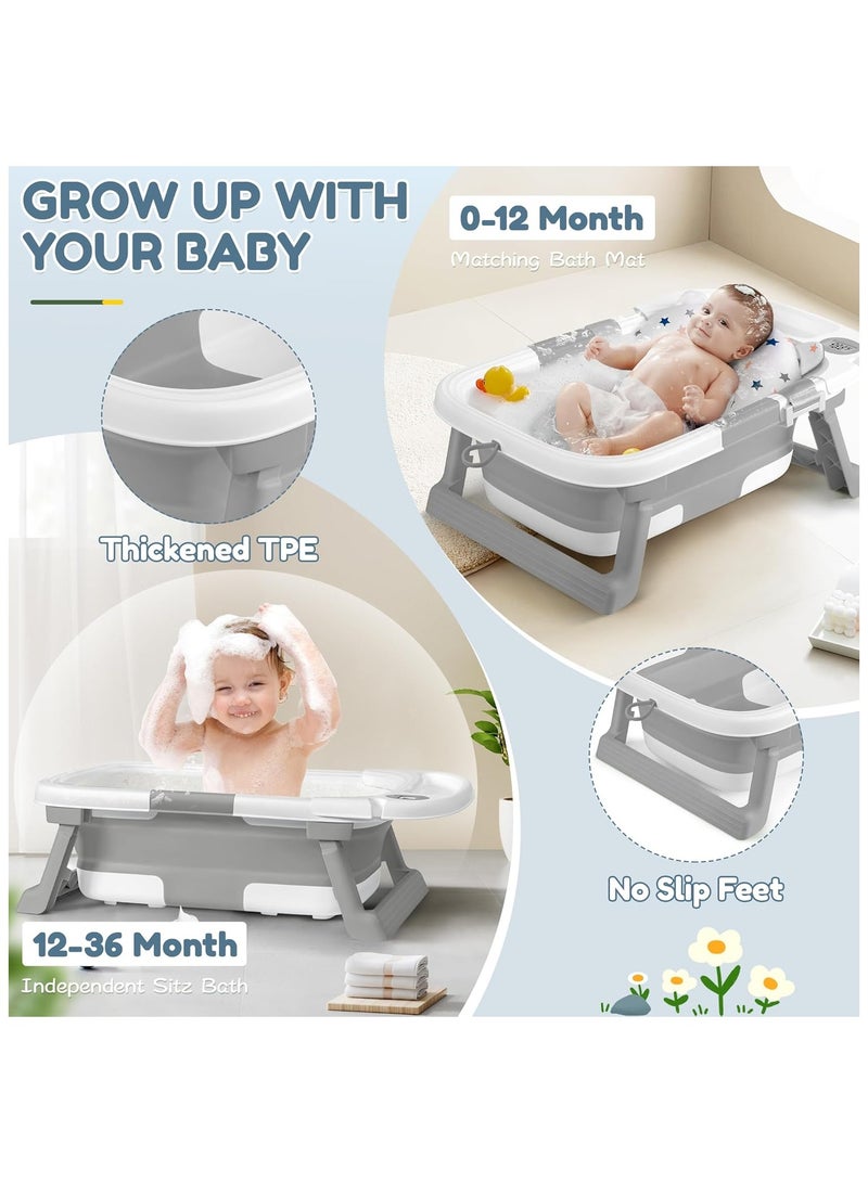 NNEWVANTE حوض استحمام قابل للطي للأطفال، حوض استحمام للأطفال مع ترمومتر ووسادة ناعمة، حوض استحمام للأطفال من حديثي الولادة حتى toddlers 0-36 شهرًا، حوض استحمام محمول للسفر مع أقدام غير قابلة للانزلاق، هدايا استحمام للأطفال، رمادي - Image 4