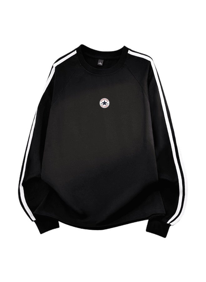 CONVERSE cotton round neck sweatshirt, men's and women's casual striped long-sleeved shirt, loose sports pullover with small logo. - Image 3