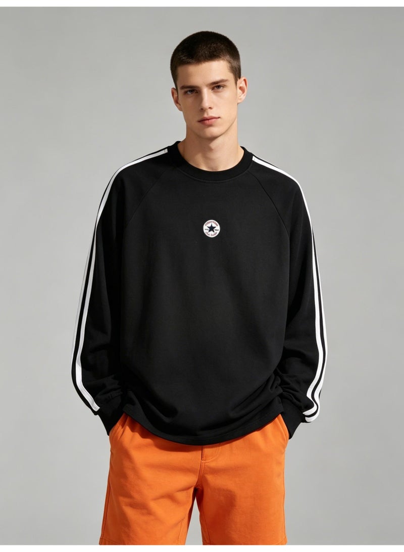 CONVERSE cotton round neck sweatshirt, men's and women's casual striped long-sleeved shirt, loose sports pullover with small logo. - Image 4