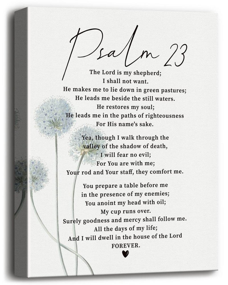 WKYAER Psalm 23 Wall Art, Psalm 23 Scripture Wall Decor, The Lord is My Shepherd, Christian Canvas Wall Art, Inspirational Wall Art, Christian Family Home or Office Decor Saying, Bible Wall Art 12X15 - Image 1