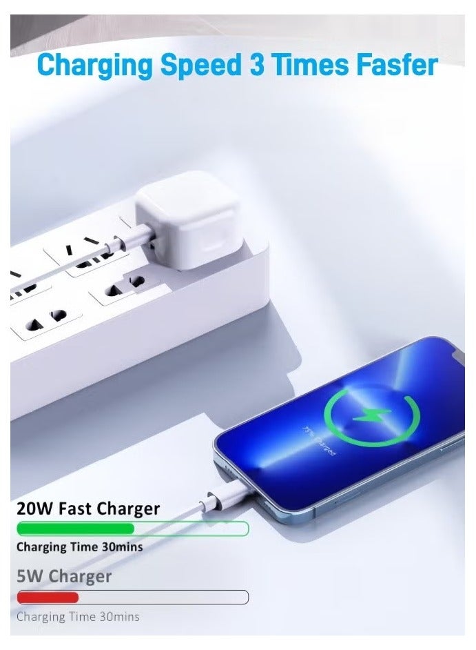 زاڤي شاحن سريع 20 واط من آيفون | فيش جداري USB C قابل للطي مع كابل مضفر 1 متر من النوع C إلى Lightning متوافق مع آيفون 14/14 برو/14 برو ماكس/13/12/11/XR/XS/SE/iPad - Image 2