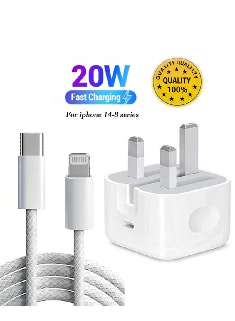 زاڤي شاحن سريع 20 واط من آيفون | فيش جداري USB C قابل للطي مع كابل مضفر 1 متر من النوع C إلى Lightning متوافق مع آيفون 14/14 برو/14 برو ماكس/13/12/11/XR/XS/SE/iPad - Image 1