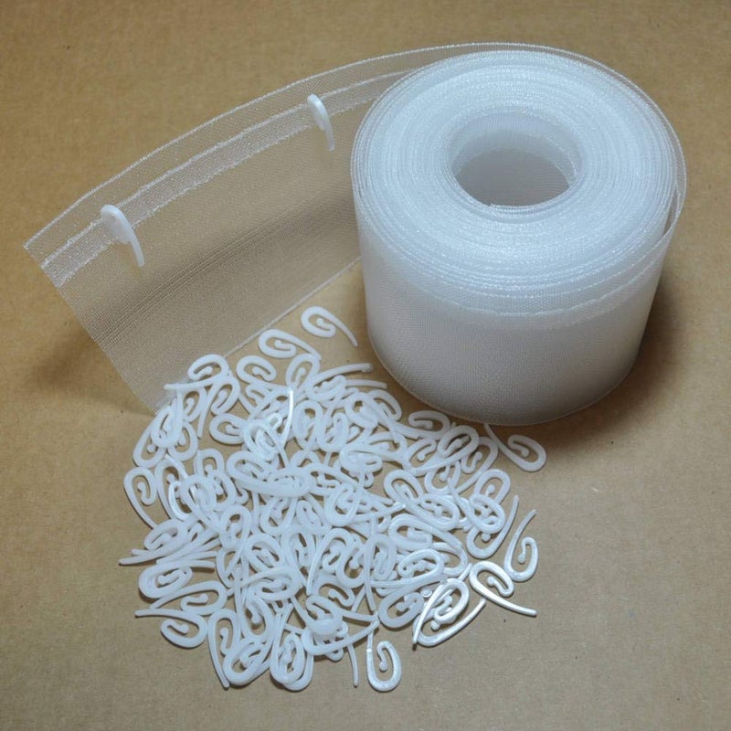 Curtain Rod Connection Wave Fold Curtain Tape and Hooks25 Yards250 Hooks 