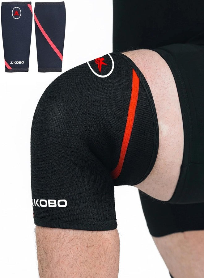 كوبو أكمام ضغط الركبة Kobo 7 مم لدعم الركبة لرفع الأثقال، تمارين القرفصاء في الصالة الرياضية، الجري، ركوب الدراجات، الركض، تخفيف آلام التمرين (المادة: نيوبرين وسباندكس) (صغير) - Image 1