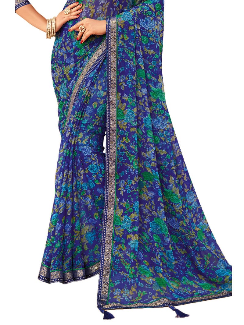 Satrani Women's Polyester Saree (1976ST511_Blue) - Image 3