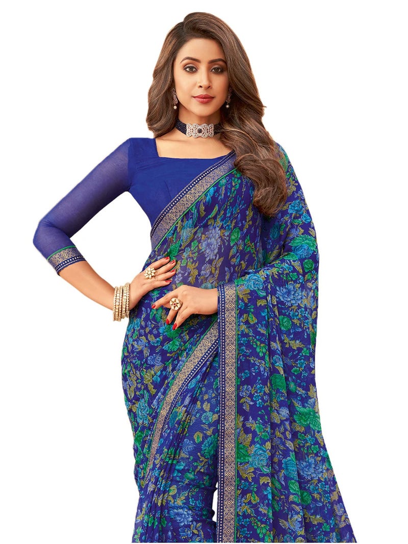 Satrani Women's Polyester Saree (1976ST511_Blue) - Image 4