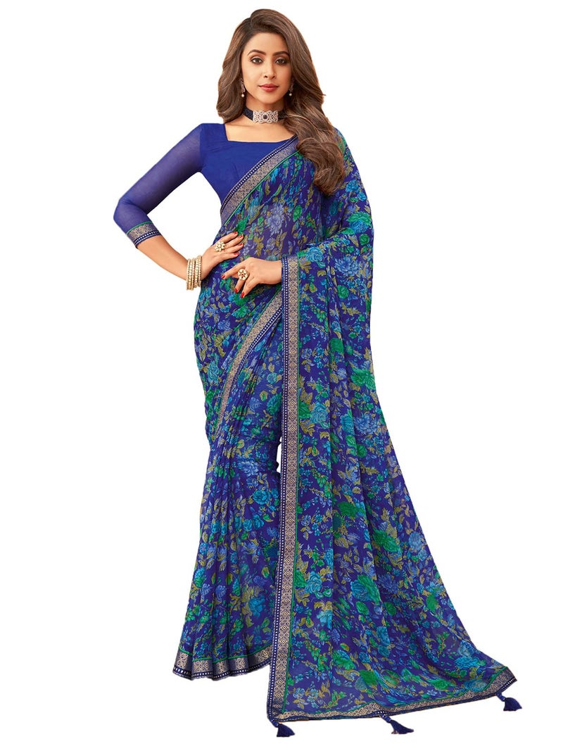 Satrani Women's Polyester Saree (1976ST511_Blue) - Image 1
