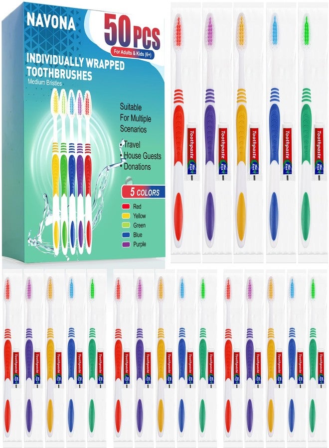 Navona 50 PCS Disposable Toothbrush with Toothpaste Bulk, Travel Toothpaste, Bulk Toothpaste, Individually Wrapped Bulk Toothbrush, Ergonomics Handle, Soft Bristle, Perfect for Travel, Hotel, Donation - Image 1