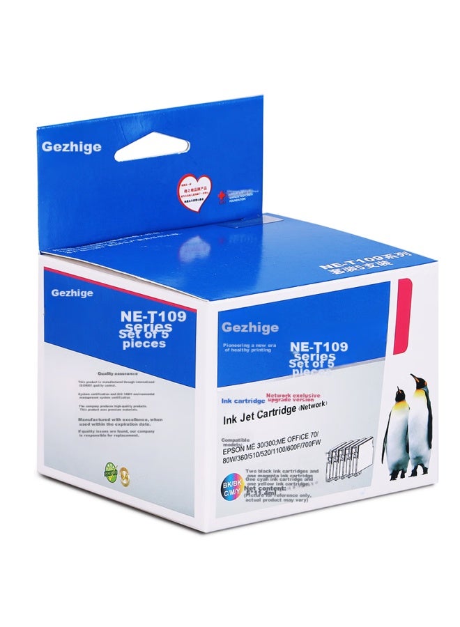Gehzige T1091 Set Color Ink Cartridges Ne-t109, 5 Pieces, Compatible With Epson Me30, Me300, Me360, Me70, Me510, Me520, Me1100 Printers - Image 3