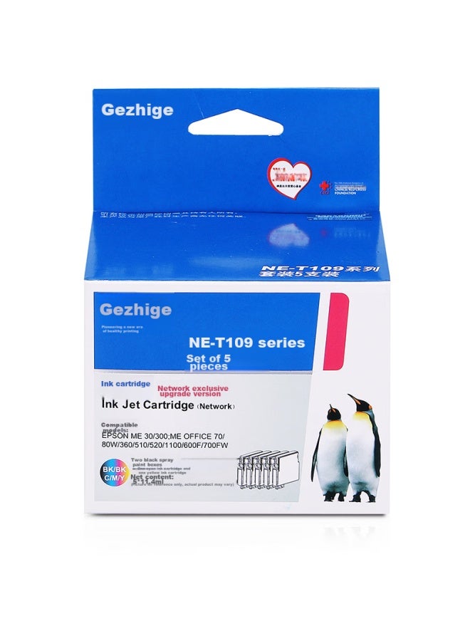 Gehzige T1091 Set Color Ink Cartridges Ne-t109, 5 Pieces, Compatible With Epson Me30, Me300, Me360, Me70, Me510, Me520, Me1100 Printers - Image 2