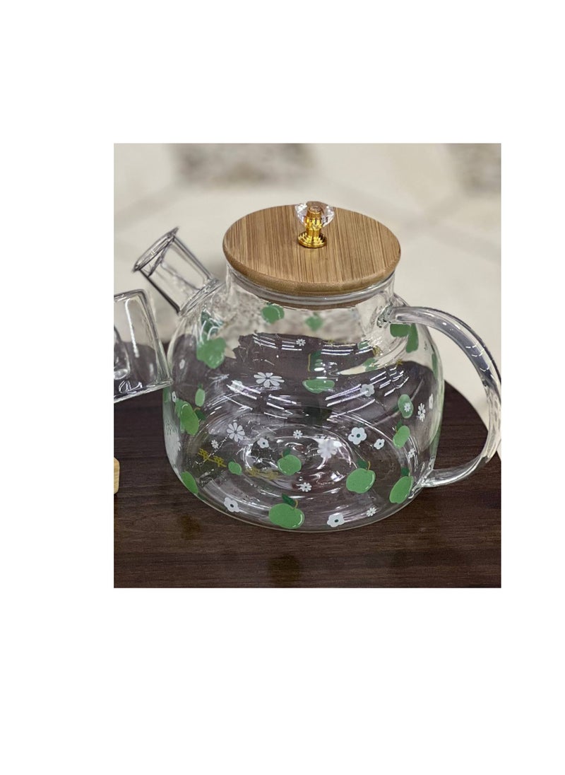 ماركة غير محددة طقم براد بايركس  زجاج بايركس حرارى (1 براد شاي +1 استاند خشب +6 مج مستورد)  - Image 2