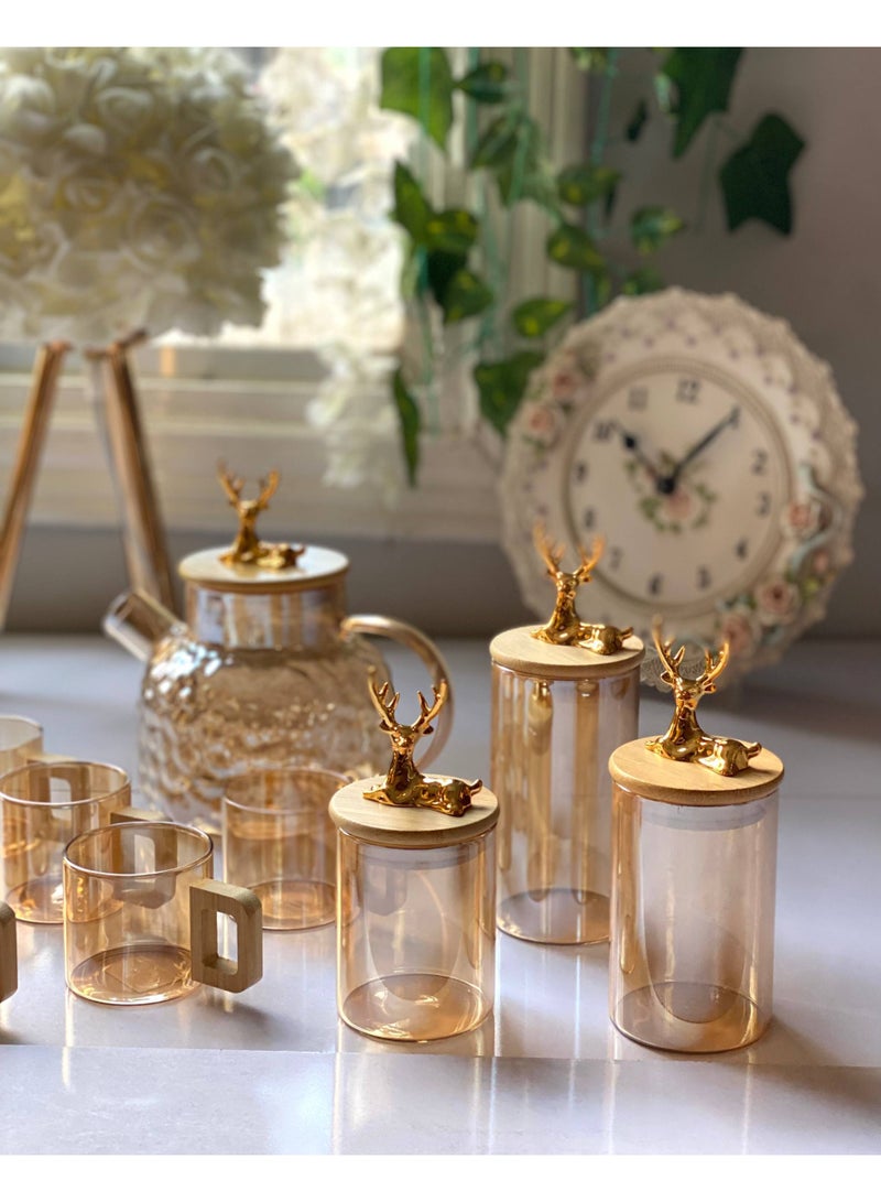 New 10-piece complete coffee and hospitality set made of heat-resistant glass. A very special arrangement (1 x 1-liter teapot + 6 coffee cups + 3 jars of varying sizes) for tea, sugar, coffee, and even candy. Excellent quality, imported product. - Image 2