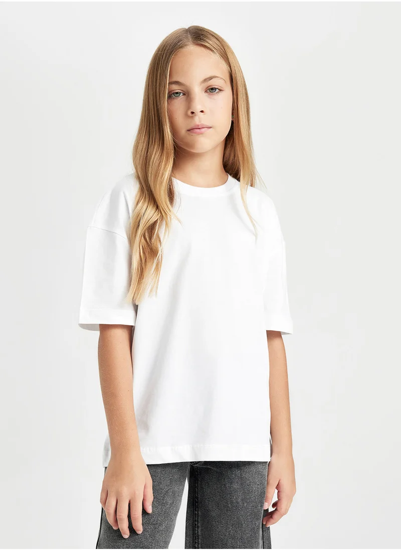 ديفاكتو Oversized Fit Crew Neck Basic Short Sleeve T-Shirt